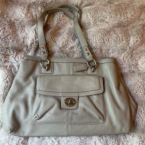 Coach Pebbled Genuine Leather Satchel Hand Bag – Gray